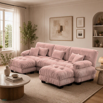 Canapé d'angle modulaire de luxe - Canapé nuage surdimensionné en forme de U pour salon, canapé profond avec 2 poufs, chenille