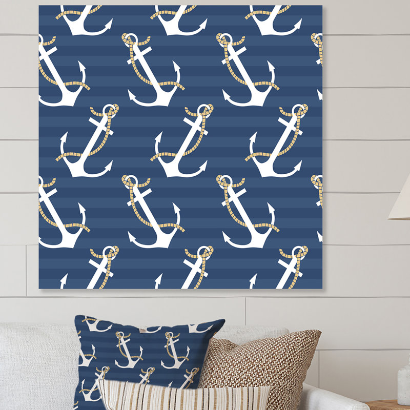 Motif d'ancres - peinture, H 16 po x l 16 po, Toile tendue