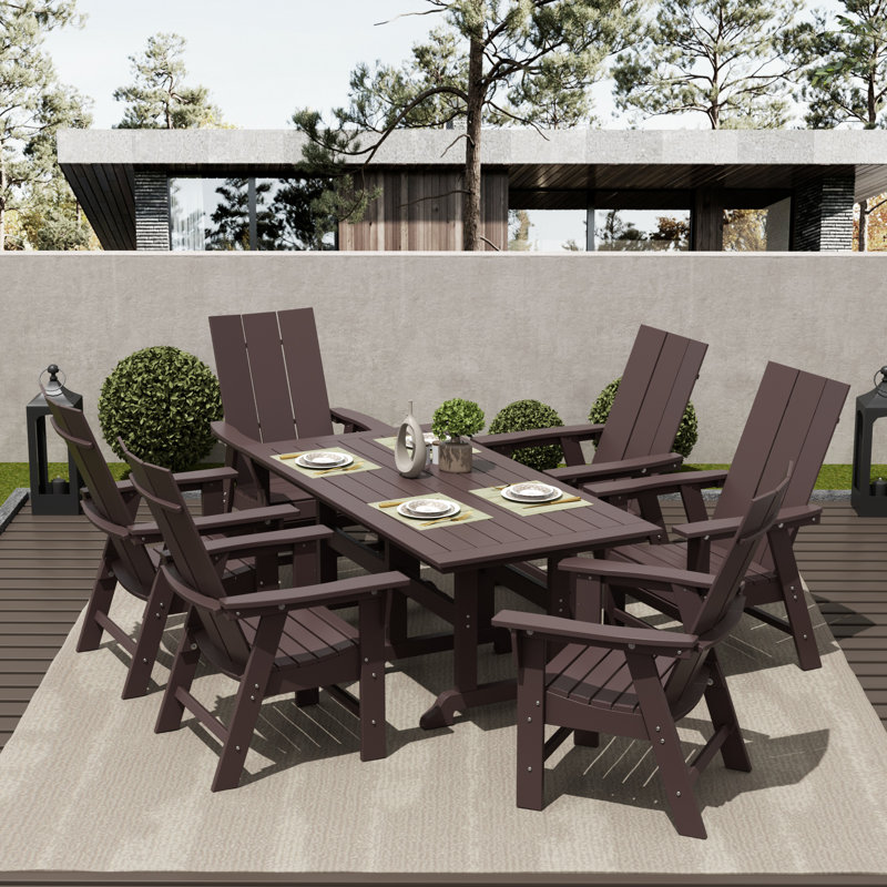 Joubert 6 - Person Patio Dining Set with Rectangular Table, Dark Brown