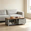 Table basse Farmhouse avec tiroir et tablettes ouvertes