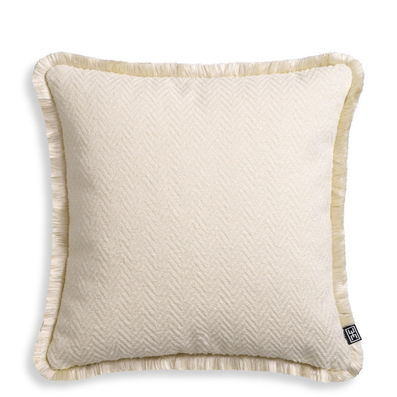 Kauai Pillow Cover & Insert, Square, Cream Herringbone, 19.69"H x 19.69"W