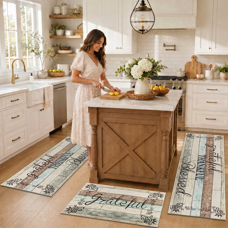 Tapis de cuisine antidérapants lavables à la machine (ensemble de 3), Brun