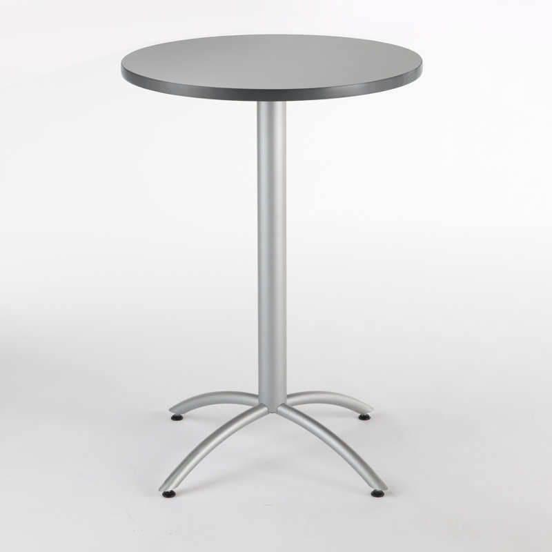 Aleksandras Round Metal Base Dining Table, Gray, 42"H x 36"L x 36"W