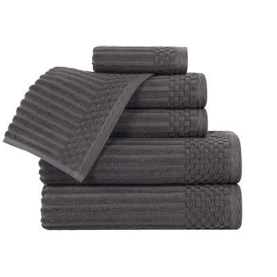 6-Piece Checkered Border Cotton Towel Set