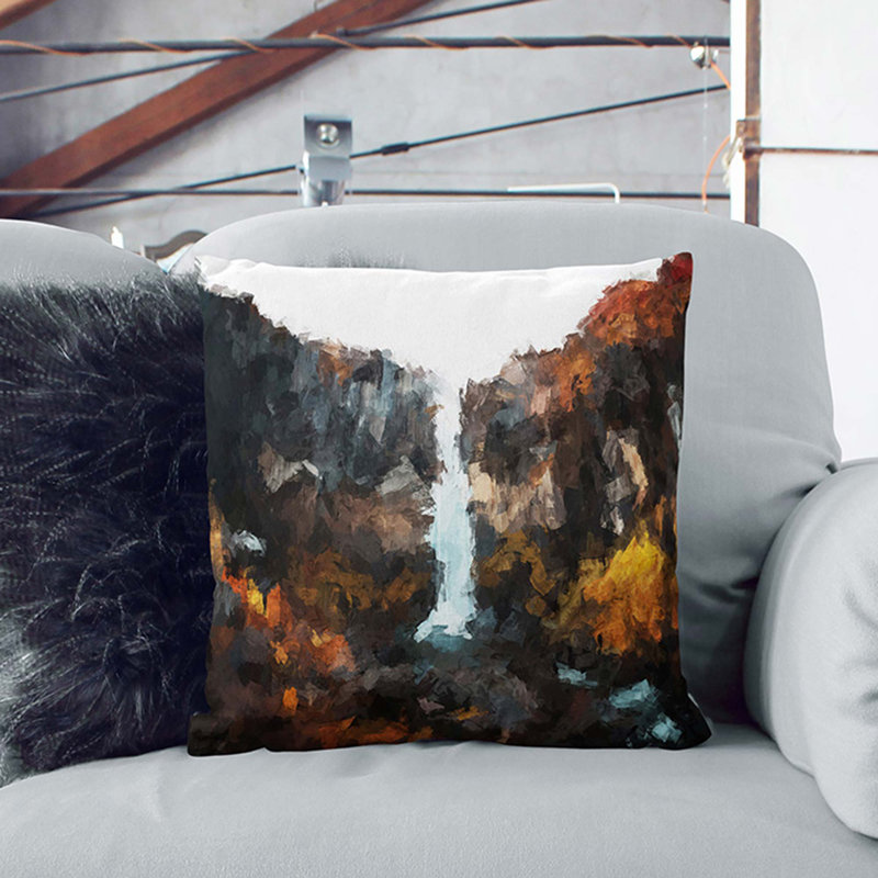 Svartifoss Waterfall in Iceland Cushion with Filling, White, 40cm H x 40cm W x 15cm D