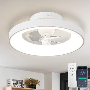 20'' Yeadon Flush Mount Dimmable Ceiling Fan with LED Lights,360 rotating fan blade