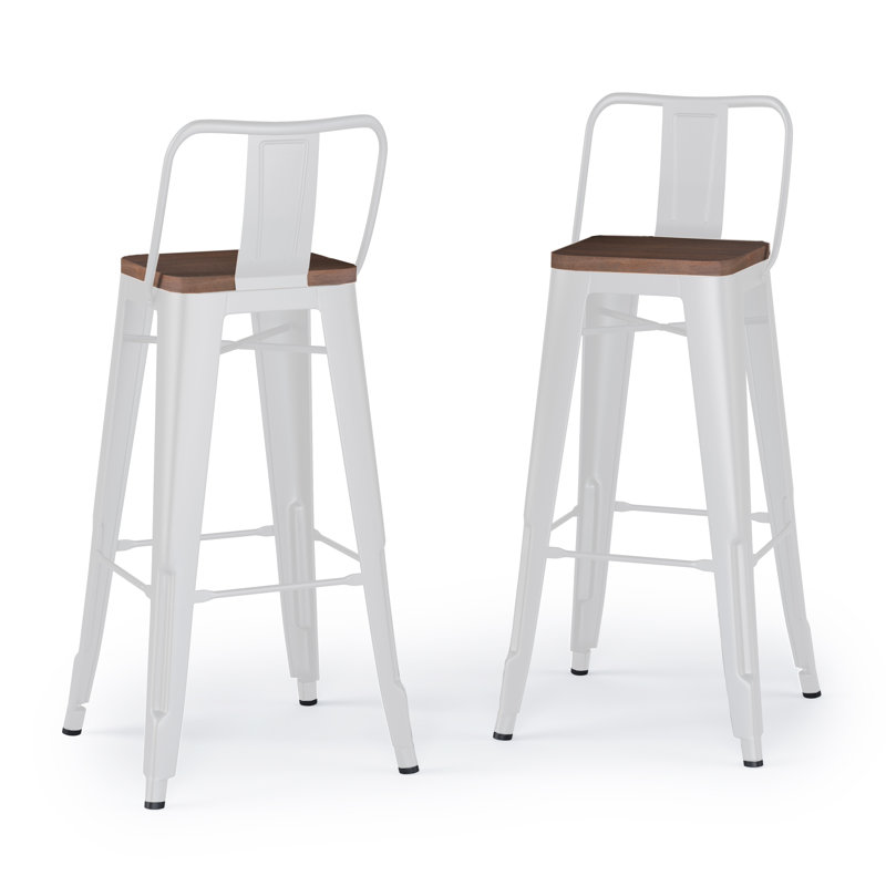 Tabouret en bois massif et métal Rayne, Blanc, 2, Tabouret de bar (siège d'une hauteur de 30,2 po)