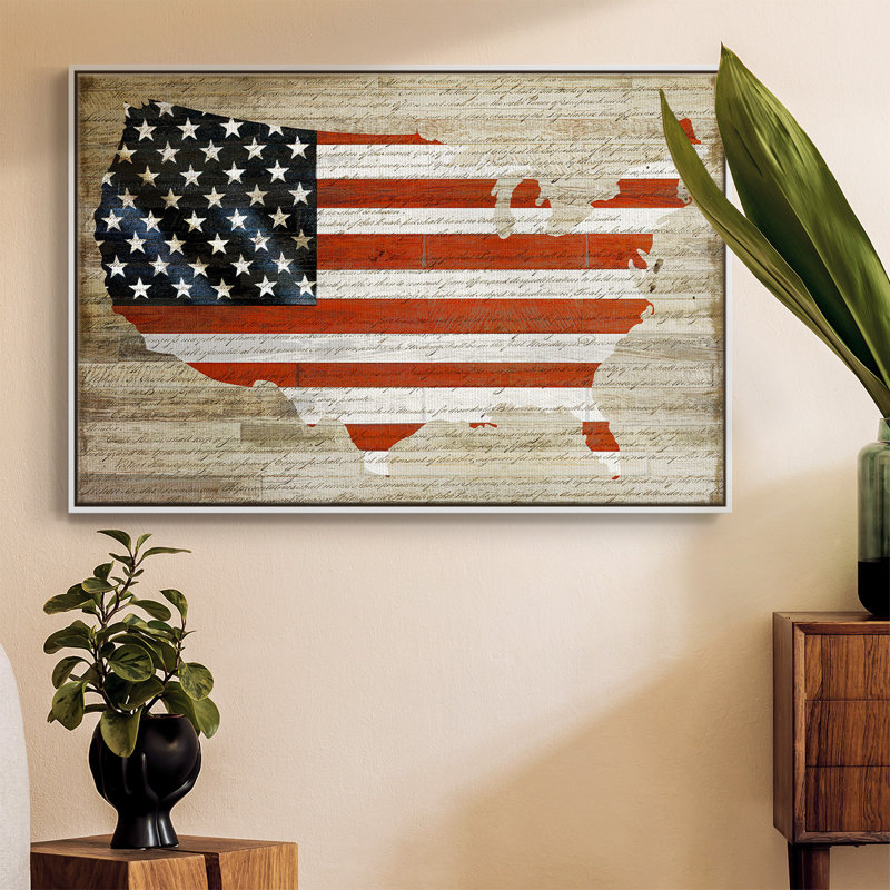 Drapeau américain encadré sur toile, Cadre blanc, H 27 po x l 41 po x P 2 po