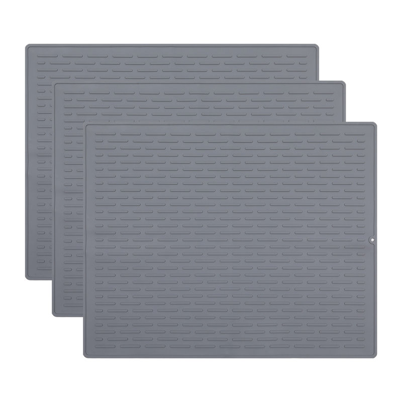 Paquet de 3 tapis de vaisselle en silicone antidérapants pour la cuisine, Gris