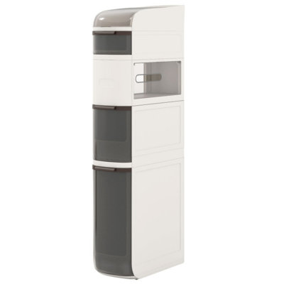 5-Tier Narrow Bathroom Storage Cart, 7" Wide with Wheels, Drawers & Tissue Box
