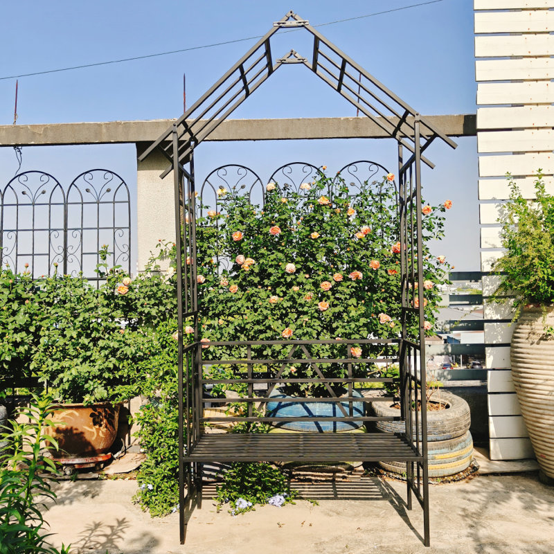 Arche de jardin en métal avec banc transformé en support à fleurs W58,07 * H97,24