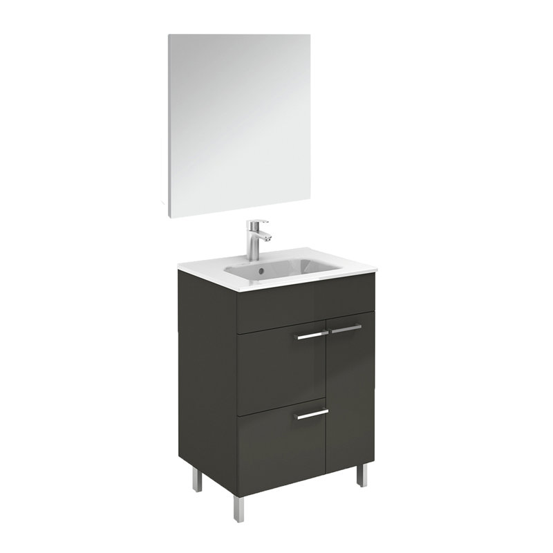 23.6'' Single Bathroom Vanity with Ceramic Top with Mirror, Anthracite