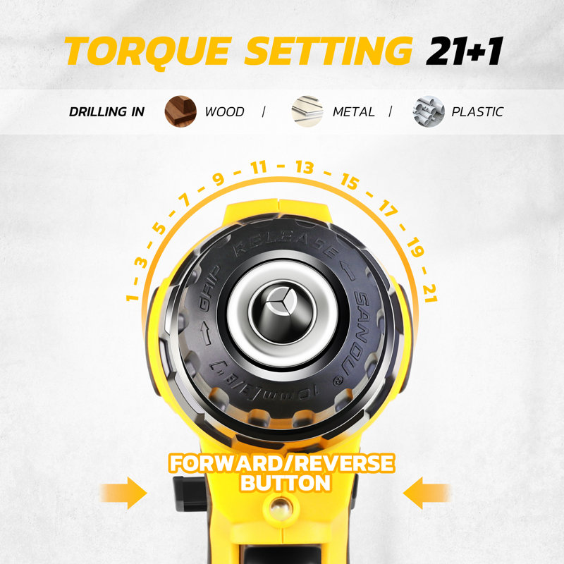 18V 3/8" 21+1 Torque Setting Cordless Drill Driver w/ Battery Charger Orange, Black/Yellow