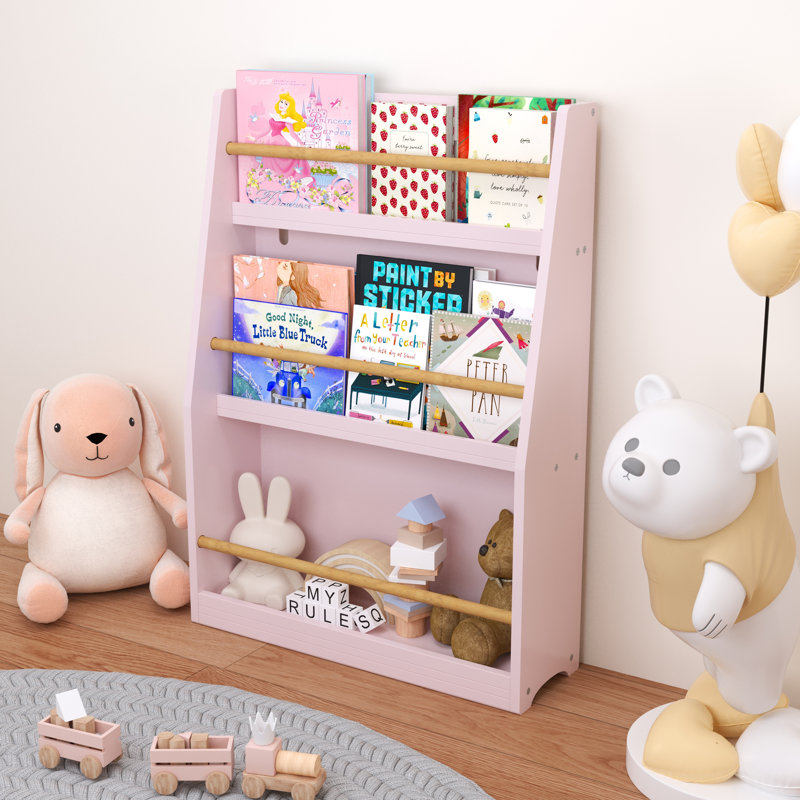 3-Tier Front-Facing Kids Book Shelf, Pink, Pink