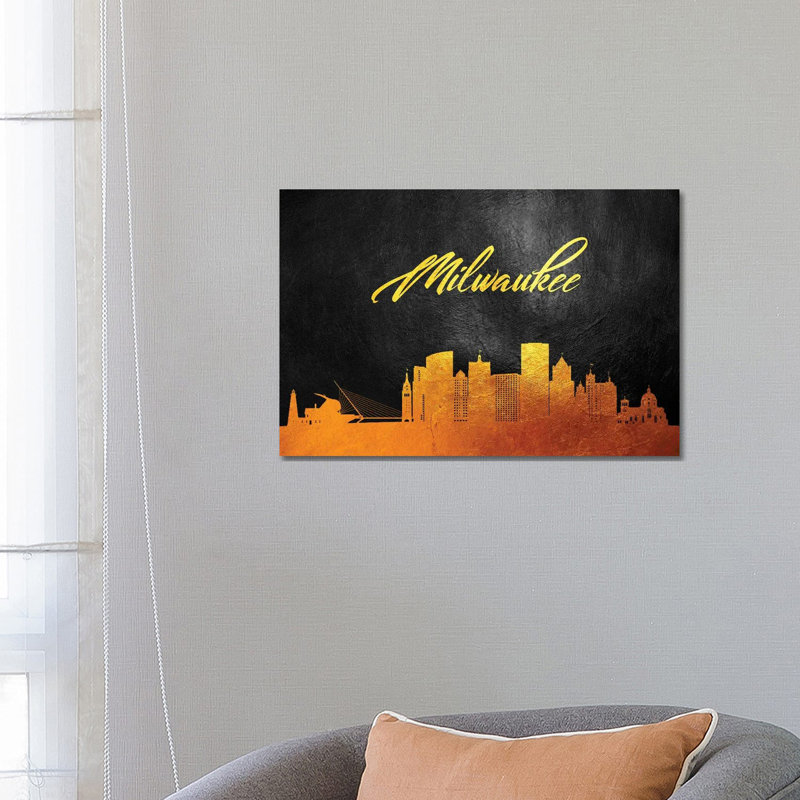 Milwaukee Wisconsin Gold Skyline by Adrian Baldovino - Wrapped Canvas Print, 66.04 cm H x 45.72 cm W x 3.175 cm D