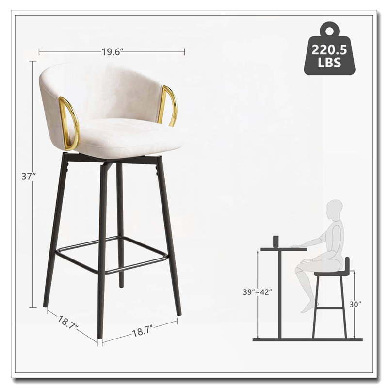 Tabouret de bar pivotant à 360 °, Noir, Blanc