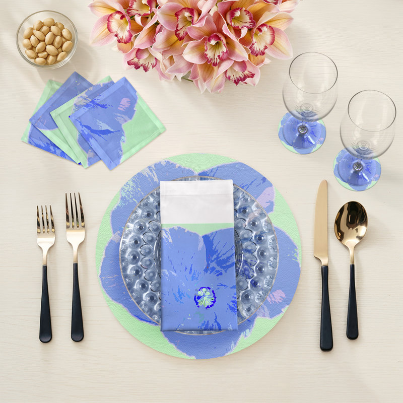 Hibiscus Vegan Leather Round Pebble Placemat, Clematis