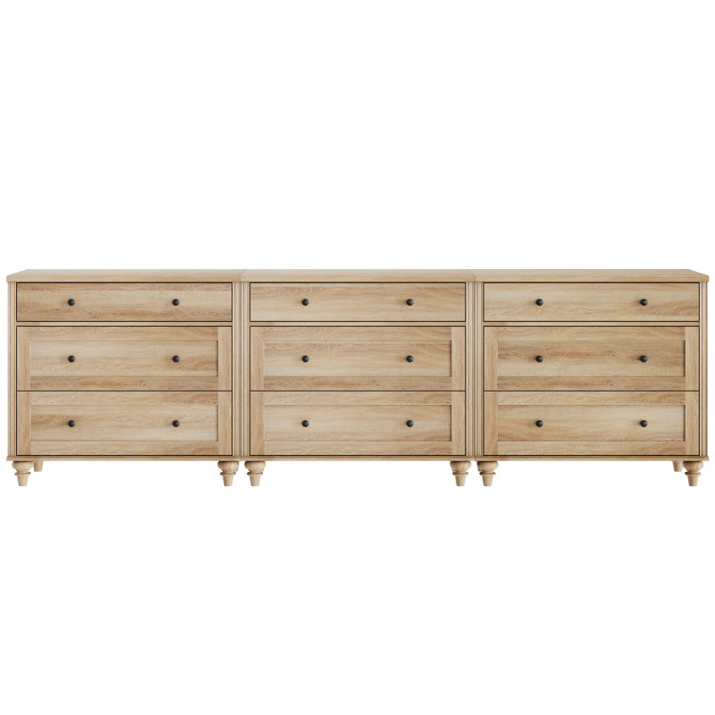 Scarlett Oak Dressers With 9 Wide Chest Of Drawers, Large Wood Dressers For Living Room, Nursery, Hallway