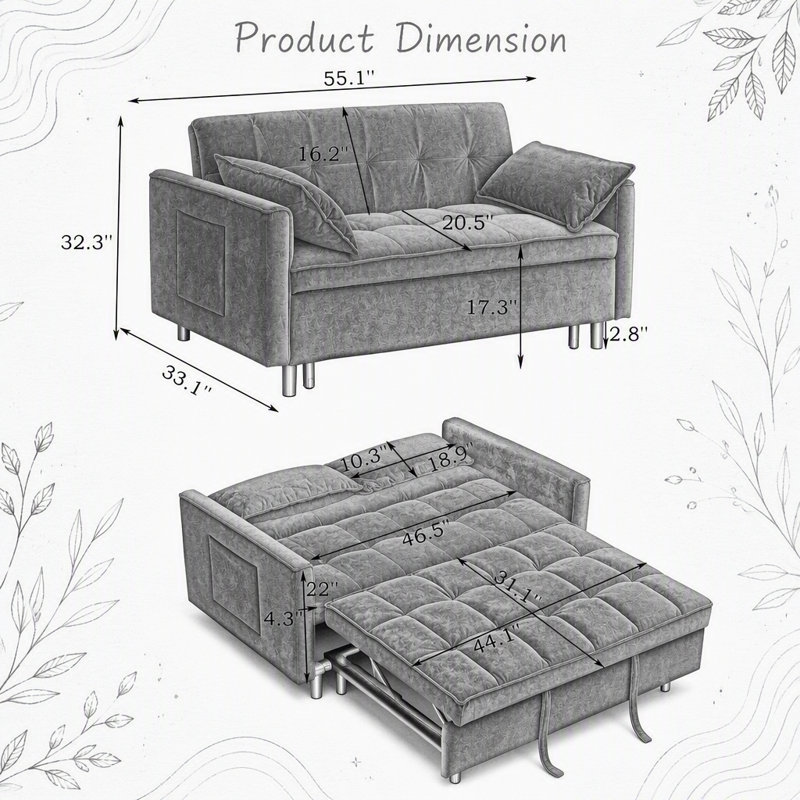 55'' Velvet Sofa