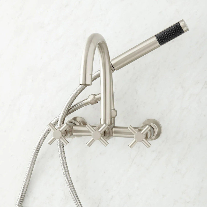 Sebastian Wall Mounted Tub Faucet with Cross Handles, Brushed Nickel