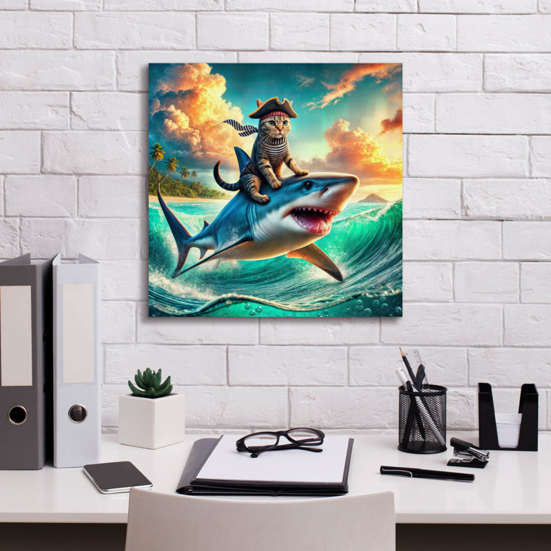 Art mural sur toile Highland Dunes «Fearless Cat Pirate» par Rey Klimt, H 18 po x l 18 po