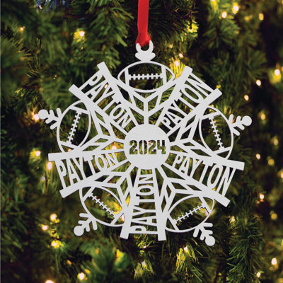 2024 White Wood Sports Snowflake Ornament - Football