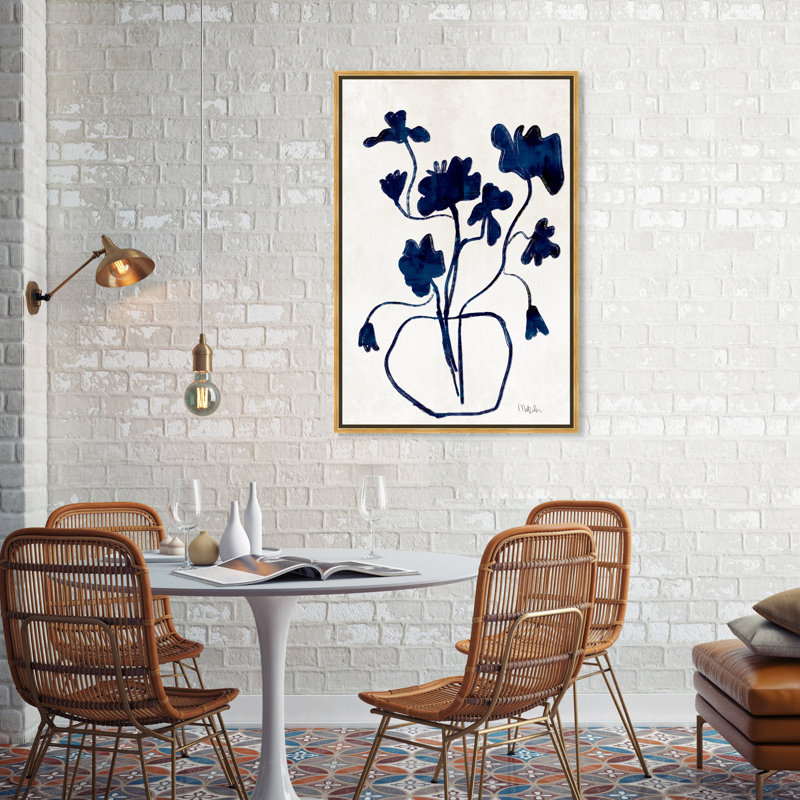 Vase anémone - Impression sur toile, Cadre noir, H 37,5 po x l 25,5 po, Doré
