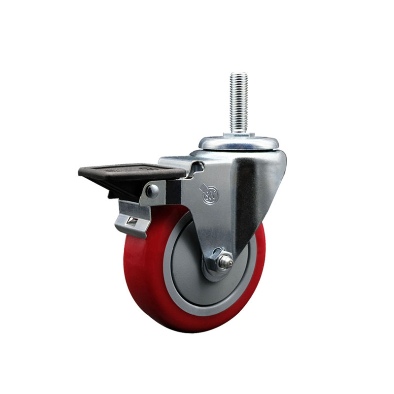 Polyurethane 3/8 Inch Threaded Stem Caster with Brake