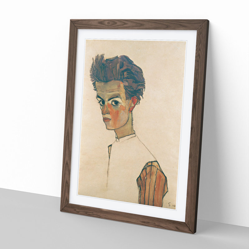 Self-Portrait Vol.6 by Egon Schiele - Picture Frame Painting, 48cm H x 36cm W x 2cm D, Walnut Framed