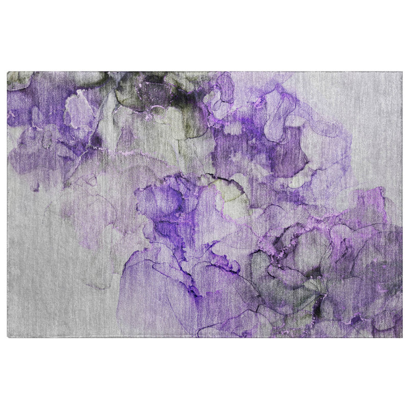 Premium Machine Washable Dream Shag ADS520 Watercolors Rug, 2'6" x 3'10", Purple