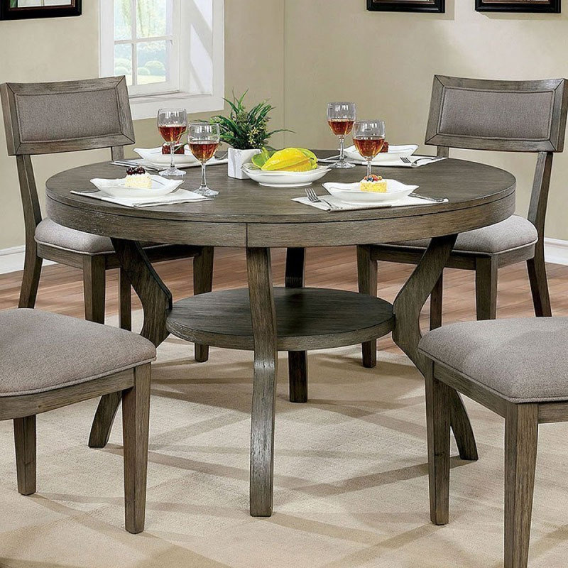 Rustic Solid Wood Round Dining Table W Shelf Dining Room Furniture 1Pc Table Only