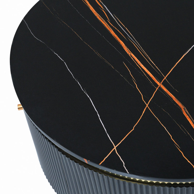 Table basse ronde avec 2 grands tiroirs de rangement (31,5 po), Noir et or, H 16,7 po x L 31,5 po x l 31,5 po