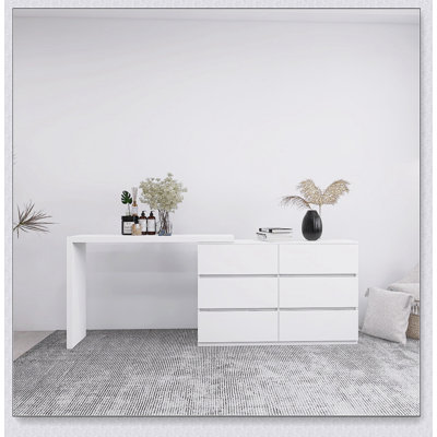 Commode 6 tiroirs à rallonge, sans poignée, meuble-lavabo blanc