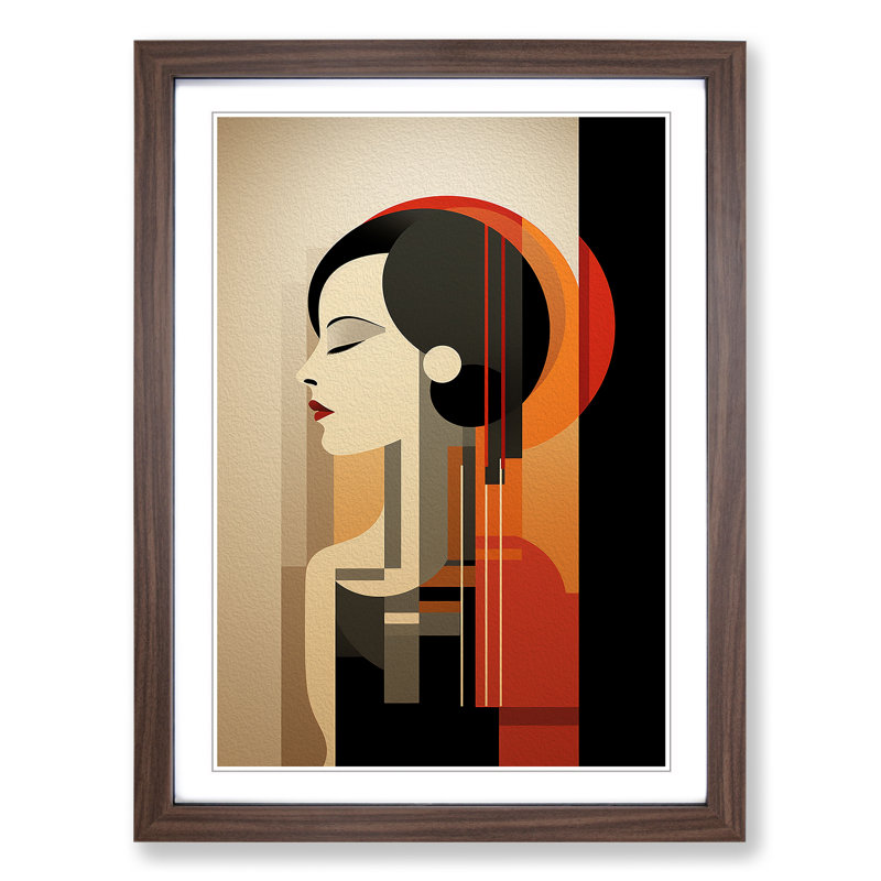 Minimalist Art Deco - Single Picture Frame Print on Wood, 34cm H x 25cm W x 2cm D, Walnut Framed