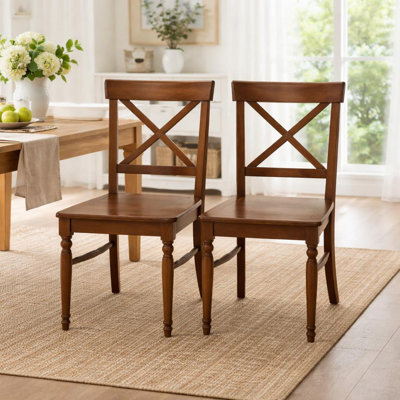 Ensemble de 2 chaises de salle à manger Umey, dossier en X, bois de chêne brun foncé
