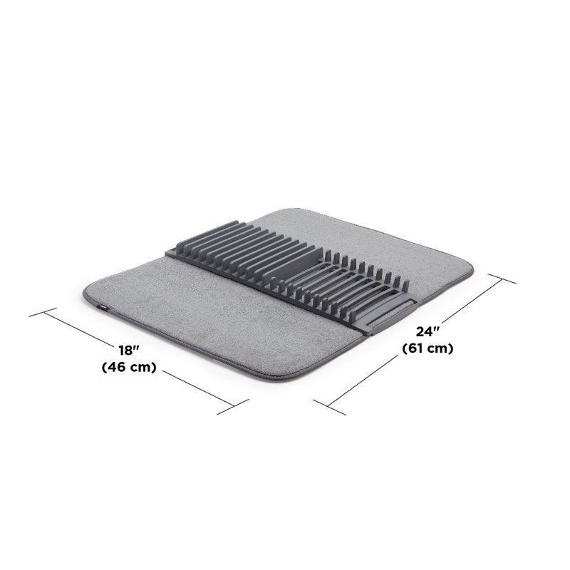 Charcoal Foldable Plastic Dish Drying Rack with Mat
