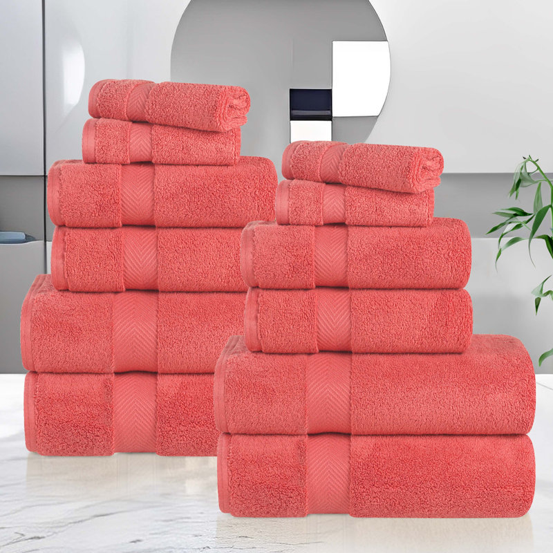 Ensemble de serviettes 12 pièces Fatih Zero Twist, Corail