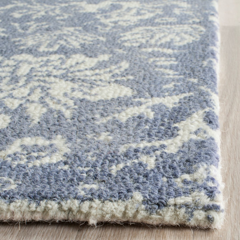 Ellicottville Floral Handmade Tufted Wool Ivory/Blue Area Rug, Round 6'