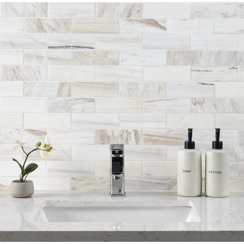 Auralie Subway 12 in. x 12 in. Polished Marble Mosaic Floor and Wall Tile