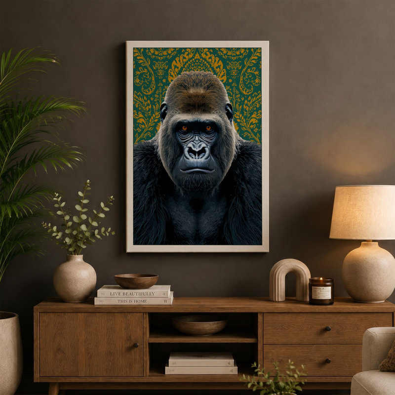 Dignified Gorilla Portrait Modern - Wrapped Canvas, 18x12 - 45.7 x 30.5 cm, Terracotta Border
