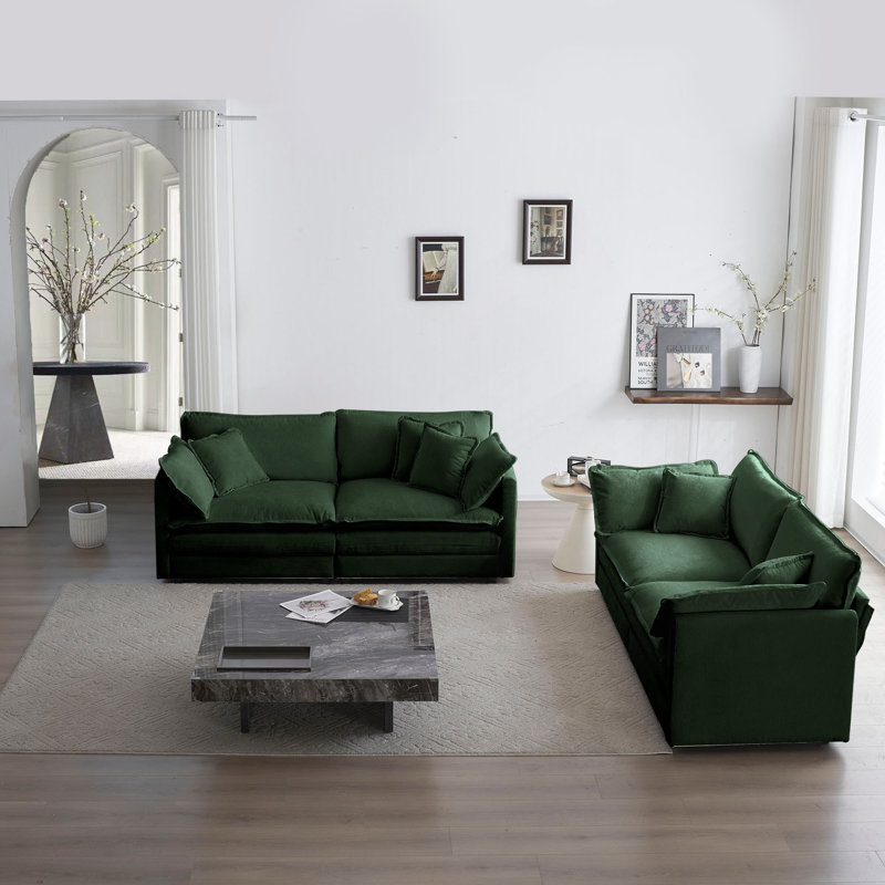 Ensemble 2 pièces de causeuse et canapé rembourrés, 2 pièces: causeuse, Vert