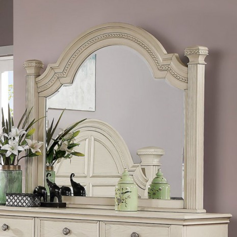 Miroir décoratif en bois massif blanc antique, l 49 po pour la chambre et la salle de bain