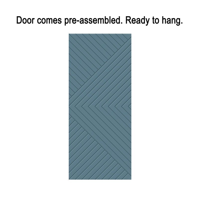 Chevron Pattern Blue MDF Sliding Barn Door Kit with Stainless Steel Hardware