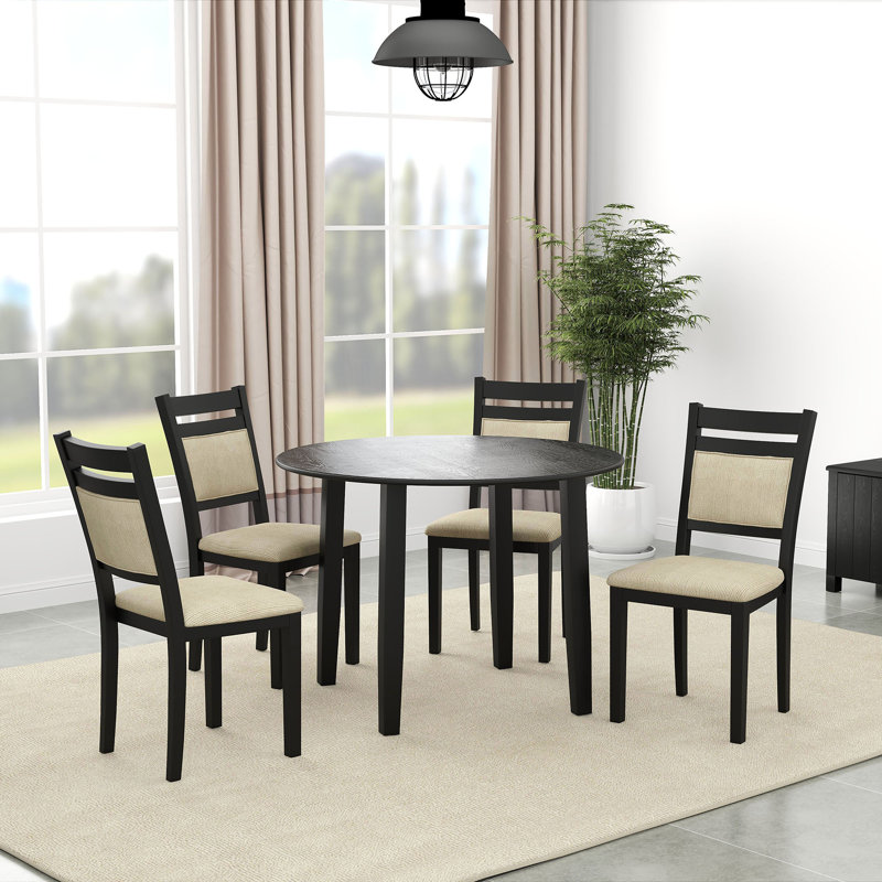 5pc Dining Set - Drop Leaf Table with Chair, Black