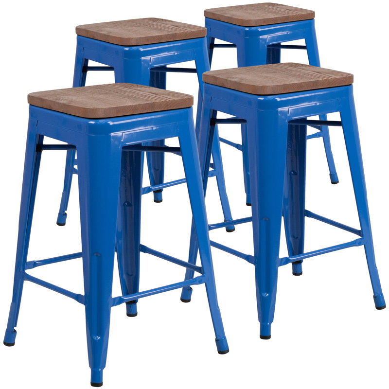 Tabouret à hauteur de comptoir 24 po Gladus, bleu, 4, Tabouret de comptoir (assise de 24 po de hauteur)