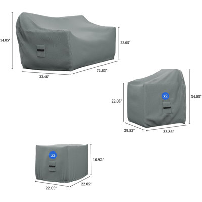 Patio Furniture Cover Set, 5 Piece Outdoor Furniture Covers, Water-Repellent UV & Weather-Resistant Covers for Sofa, Chairs & Ottomans with Elastic Ti