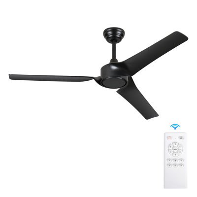 52 po Ventilateur de plafond noir standard à 3 pales en ABS avec moteur à courant continu et télécommande