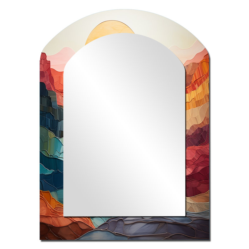 «Pastel Bold Sunset Landscape II - Mountains Arch Wall Mirror», corail, 34 po x 25 po