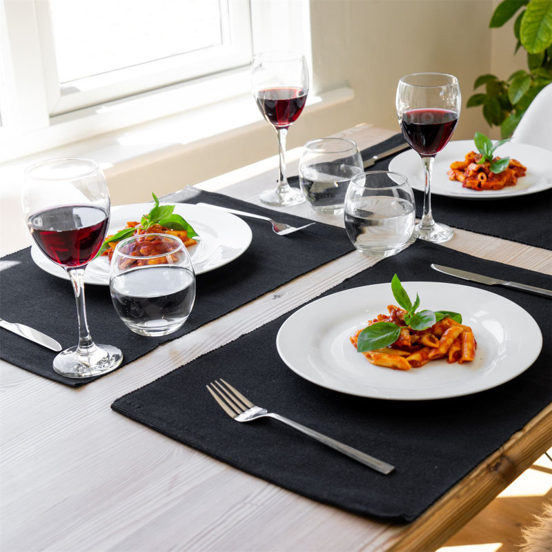 Nicola Spring - Ribbed Cotton Placemats - 48 x 33cm, Black