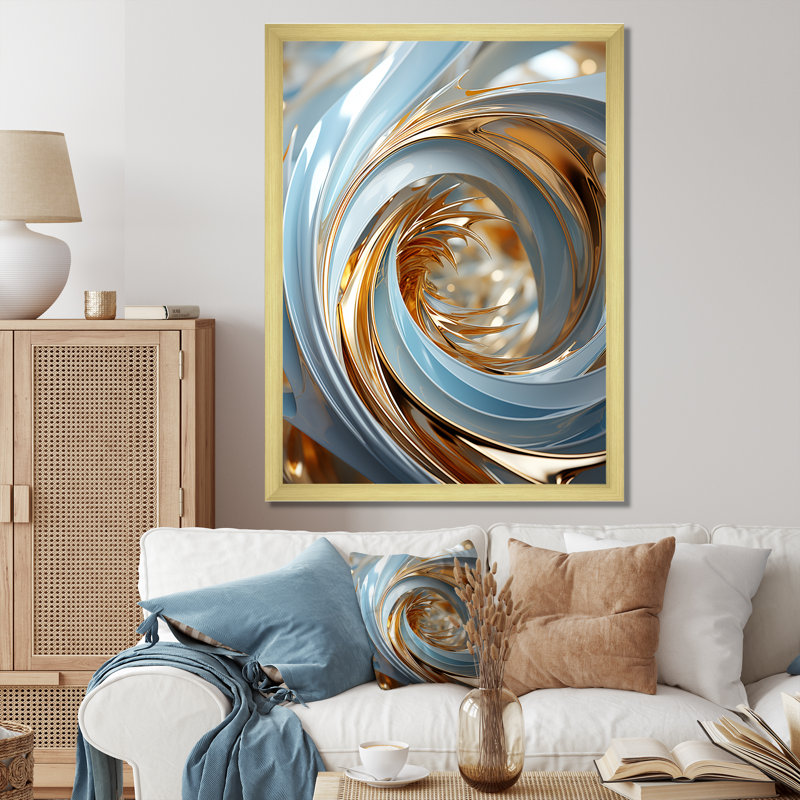 Spirale abstraite blanche et dorée - spirales abstraites, 32" H x 24" W, Gold Picture Framed